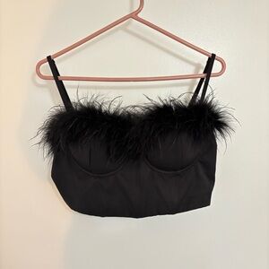Black Feather-Trimmed Bralette